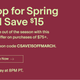 $15 off $75 purchases, promo code CSAVE15OFFMARCH